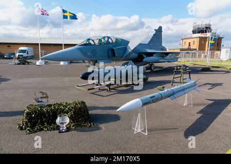 RAF Fairford, Gloucestershire, Vereinigtes Königreich - Juli 20 2019: A Swedish Air Force Saab JAS 39D Gripen ( 39816, 816) at the 2019 Royal International Air Tattoo Stockfoto