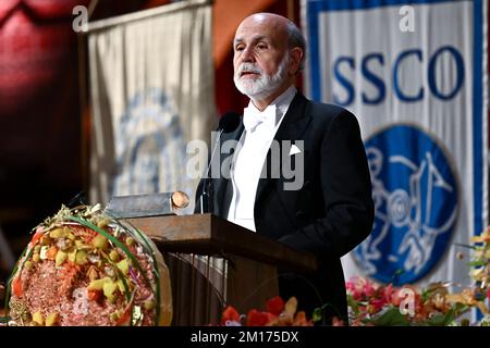 Stockholm, Schweden. 10.. Dezember 2022. Nobelpreisträger für Wirtschaftswissenschaften Dr. Ben S. Bernanke spricht während des Nobelpreisträgers im Rathaus in Stockholm, Schweden, Samstag, den 10. Dezember 2022.Foto: Jonas Ekstromer / TT / 10030 Kredit: TT News Agency/Alamy Live News Stockfoto