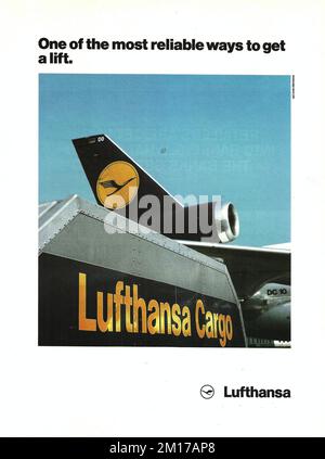 Werbung im Lufthansa-Vintage-Magazin Stockfoto