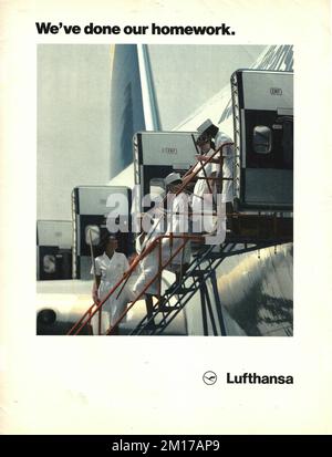 Werbung im Lufthansa-Vintage-Magazin Stockfoto