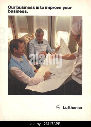 Werbung im Lufthansa-Vintage-Magazin Stockfoto