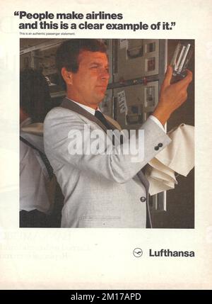 Werbung im Lufthansa-Vintage-Magazin Stockfoto