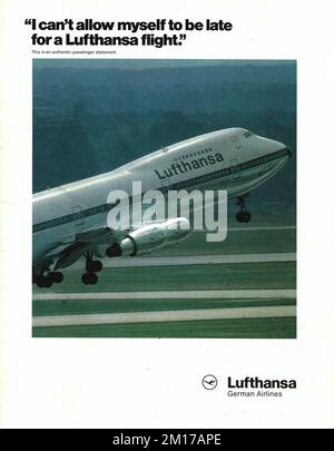 Werbung im Lufthansa-Vintage-Magazin Stockfoto