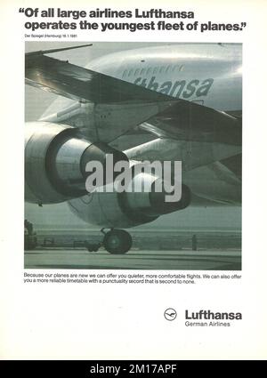 Werbung im Lufthansa-Vintage-Magazin Stockfoto