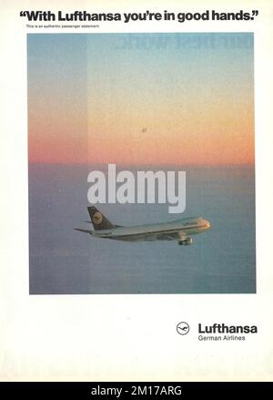 Werbung im Lufthansa-Vintage-Magazin Stockfoto