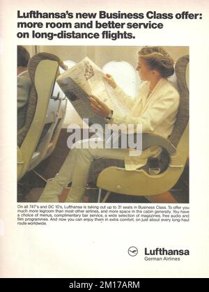 Werbung im Lufthansa-Vintage-Magazin Stockfoto