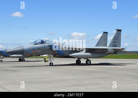 Tokio, Japan - 22. Mai 2022: United States Air Force McDonnell Douglas (jetzt Boeing) F-15C Eagle-Kampfflugzeug mit MiG-Abschussmarkierung. Stockfoto