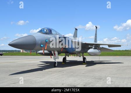 Tokio, Japan - 22. Mai 2022: United States Air Force McDonnell Douglas (jetzt Boeing) F-15C Eagle-Kampfflugzeug mit MiG-Abschussmarkierung. Stockfoto