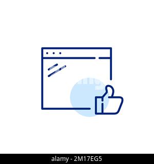 Daumen nach oben für eine Website in einem Browser. Pixelgenaue, bearbeitbare Kontur Stock Vektor