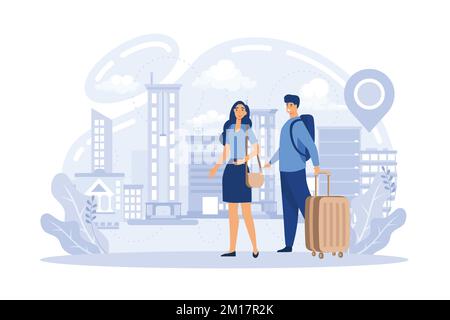 Temporäre Migrationsmetaphern. Nomad Lebensstil, ländliche und saisonale Migration. Urlaub Tourismus. Ort der Besiedlung ändern, an neue Orte umziehen Stock Vektor