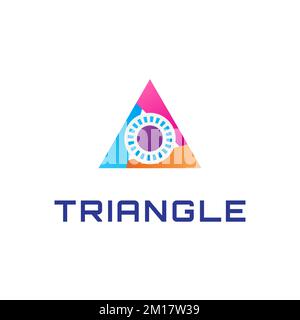 Augapfel in der Mitte des Dreiecks. Farbenfrohes Dreiwinkel-Logo-Design. Stock Vektor