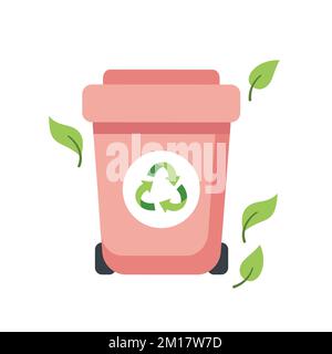 Mülltonne, Abfallsortierung Konzept. Nachhaltiger Lebensstil, kein Abfall, ökologisches Konzept. Vektorillustration im Cartoon-Stil. Recycling, Abfallwirtschaft, Ökologie, Nachhaltigkeit. Stock Vektor