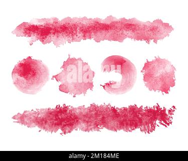 Set mit Viva Magenta-Aquarell-Pinsel für Streifen, Spritzer, Set für Design. Vektordarstellung Stock Vektor