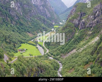 Nærøydalen-Tal, aus dem Stalheim Hotel, berühmt für Maler und Dichter, Westland, Norwegen, Skandinavien und Europa. Stockfoto