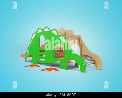 3D Abbildung eines grünen Dinosaurierspielplatzes für Kinder auf blauem Hintergrund mit Schatten Stockfoto