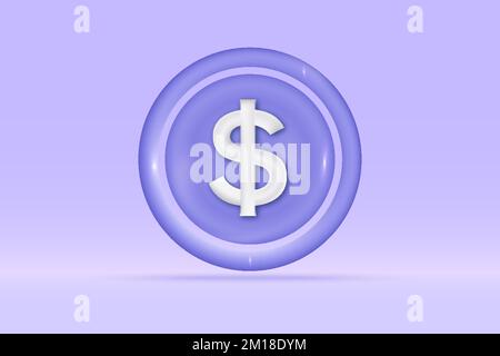 3D-Dollar-Symbol isoliert auf hellblauem Hintergrund. Realistischer Kreis Einsparungen, Investitionen, Austausch, Finanzen, Budgetkonzept 3D Vektorrenderi Stock Vektor