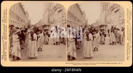 Straße in Fort de France und Flüchtlinge aus Mont Pelée, Martinique, W.I. , Katastrophenopfer, Straßen, Pelée, Mount Martinique, Eruption, 1902 Stockfoto