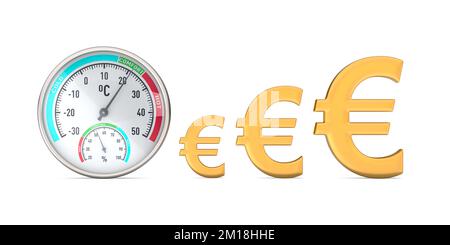 Rundes mechanisches Hygrometer auf weißem Hintergrund. Meteorologisches Werkzeug. Isolierte 3D-Abbildung Stockfoto