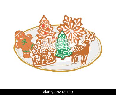 Lebkuchen, Weihnachtskekse. Kekse in verschiedenen Formen. Stock Vektor