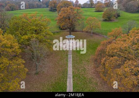 Luftaufnahme des Magna Carta Memorial, Runnymede, Surrey, Großbritannien. Stockfoto