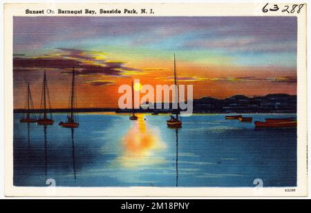 Sonnenuntergang auf Barnegat Bay, Seaside Park, N. J., Seen, Boote, Tichnor Brothers Collection, Postkarten der Vereinigten Staaten Stockfoto