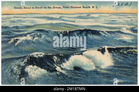 Die Wellen brechen gleich auf dem Ozean, Point Pleasant Beach, N. J., Seas, Tichnor Brothers Collection, Postkarten der Vereinigten Staaten Stockfoto