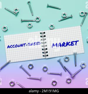 Textzeichen für Account Based Market. Die Ressourcen für Business Showcase richten sich an eine Schlüsselgruppe bestimmter Kunden Stockfoto
