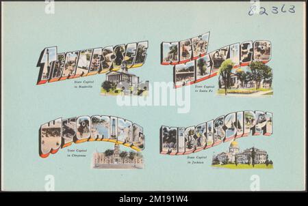 Tennessee. New Mexico. Wyoming. Mississippi, Capitols, Tichnor Brothers Collection, Postkarten der Vereinigten Staaten Stockfoto