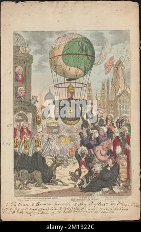 Tentand via est qua me quoque possim tollere humo , Politiker, Adel, Bischöfe, Autoren, Ballons, Flugzeuge, Menschenmassen, Sheridan, Richard Brinsley, 1751-1816, Cholmondeley, George James Cholmondeley, Marquess of, 1749-1827, Buckingham und Chandos, Richard Temple Nugent Brydges Chandos, Herzog von, 1776-1839, Whitbread, Samuel, 1764-1815, Tierney, George, 1761-1830, Crowe, William, 1745-1829, Erskine, Thomas Erskine, Baron, 1750-1823, Grau, Charles Grey, Earl, 1764-1845, Wynn, Charles Watkin Williams, 1775-1850, Taylor, Michael Angelo, 1757-1834, Nugent, George Nugent Grenville, Baron, 1788-1850, Stockfoto