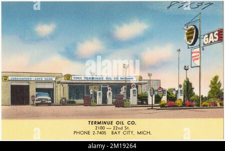 Terminue Oil Co., 2100 -- 22. St., Bay City, Michigan , Automobil-Tankstellen, Tichnor Brothers Collection, Postkarten der Vereinigten Staaten Stockfoto