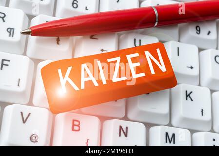 Konzeptionelle Beschriftung Kaizen. Wort für eine japanische Unternehmensphilosophie der Verbesserung der Arbeitsmethoden Stockfoto