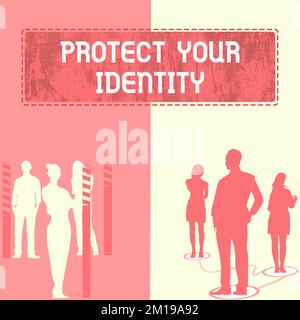 Textunterschrift „Protect Your Identity“. Geschäftskonzept für den Schutz Ihrer Social-Media-Konten Stockfoto