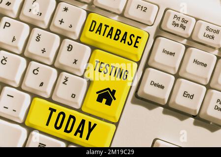 Datenbanktests mit konzeptionellem Titel. Das Konzeptfoto umfasst die vom Internet aus der Datenbank abgerufenen Werte Stockfoto