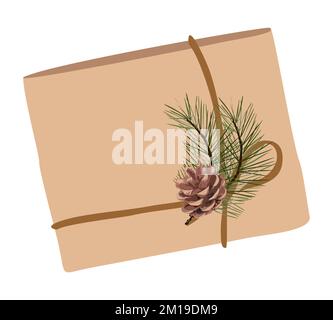 Weihnachtsgeschenk, Überraschung in braunem Handwerkspapier Stock Vektor