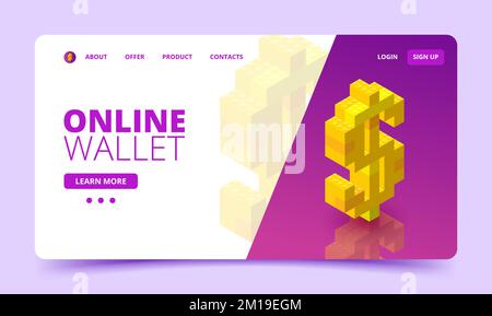 Website-Vorlage für eine Online-Geldbörse, drucken Sie sie auf einer Bankkarte aus. Vektordarstellung Stock Vektor