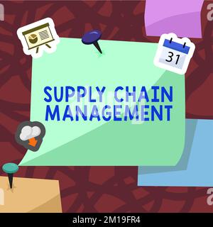 Schild mit Anzeige von Supply Chain Management. Ein Wort für Aspekte moderner, intelligenter Logistikprozesse in Unternehmen Stockfoto