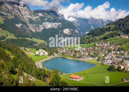 Idyllische Landschaft des Dorfes Engelberg, Obwalden, Schweizer Alpen, Schweiz Stockfoto