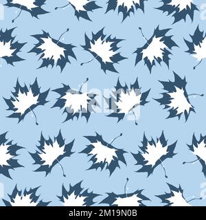 Weiß und blau hinterlässt ein nahtloses Muster Stock Vektor