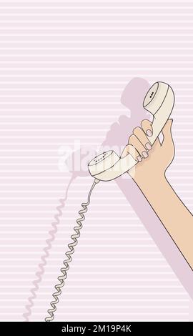 Darstellung des alten Telefonvektors mit der Hand Stock Vektor