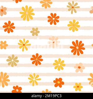 Sommerblume auf handgezeichneten Streifen nahtloses Muster Stock Vektor