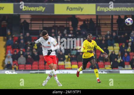 Ozan Tufan #7 von Hull City hat beim Sky Bet Championship-Spiel Watford gegen Hull City in der Vicarage Road, Watford, Großbritannien, 11.. Dezember 2022 ein Tor geschossen (Foto von Gareth Evans/News Images) Stockfoto