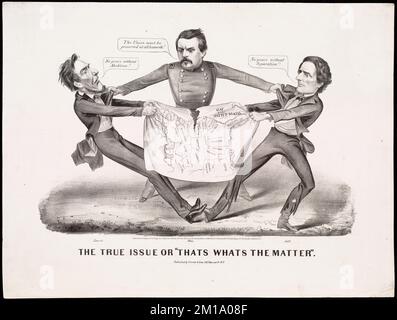 Die wahre Frage oder "das ist, worum es geht ", die Demokratische Partei USA, Wahlen, Karikaturen und Karikaturen, Präsidenten, Vereinigte Staaten, Wahl, 1864, Karikaturen und Karikaturen, Vereinigte Staaten, Geschichte, Bürgerkrieg, 1861-1865, Karikaturen und Zeichentrickfilme, Davis, Jefferson, 1808-1889, Lincoln, Abraham, 1809-1865, McClellan, George Brinton, 1826-1885 Stockfoto