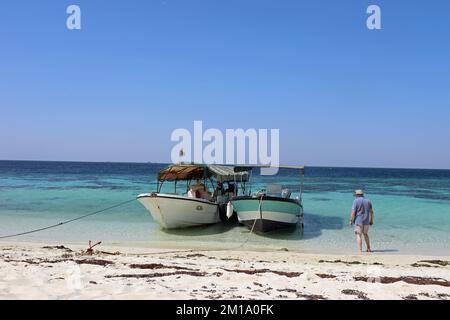 Touristen auf einer der abgelegenen Dahlak-Inseln im Roten Meer Stockfoto