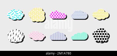 Wolkendesign im Pop-Art-Stil. Wolke mit geometrischem Muster im Retro-Look. Abstrakte, trendige Vintage-Vektorelemente für Dekor, Werbung, Vorlagen und Aufkleber Stock Vektor
