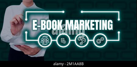 Textüberschrift zur Präsentation von E-Book-Marketing. Digitale Datei für Geschäftskonzepte, die auf jedem kompatiblen Computer verwendet werden kann Stockfoto