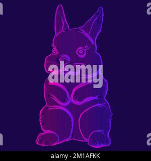 Kaninchen aus Konturlinien mit einem Verlauf auf dunklem Hintergrund. Weihnachtskaninchen, Vektordesign. Stock Vektor