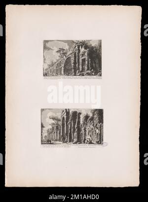 Veduta dei muri che Investitivano le falde del Monte Celio, sulle qualitera il Ninfeo di Nerone, e che adornavano lo Stadio di Domiziano , archäologische Stätten, Mauern. Die Antonio Cardinal Tosti Kollektion Stockfoto