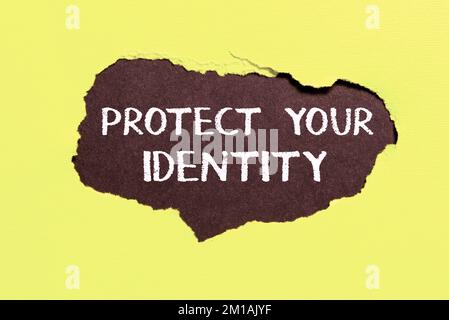 Textunterschrift „Protect Your Identity“. Geschäftsidee Datenschutz in Ihren Social-Media-Konten aktivieren Stockfoto