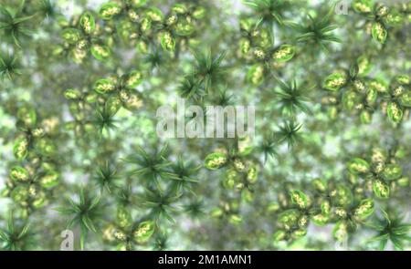 Pflanzensilhouette hinter Milchglas. Blick von oben. 3D-Rendern. Stockfoto