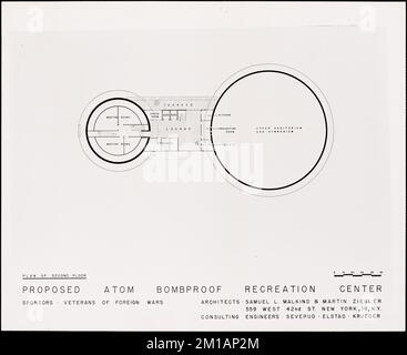 Die VFW schlug Atom Bombproof Recreation Center vor, Unterkünfte, Architekturzeichnungen, Zivilschutz. Aufzeichnungen des Amtes für Zivilschutz und Mobilisierung der Verteidigung Stockfoto